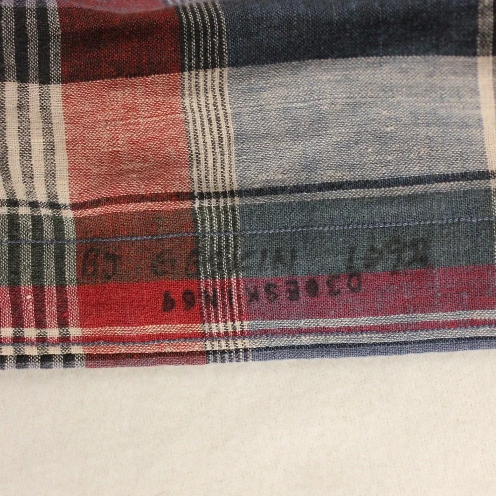 Polo Ralph Lauren Plaid Shirt Mens Large‎ Linen Cotton Button Up Red Blue